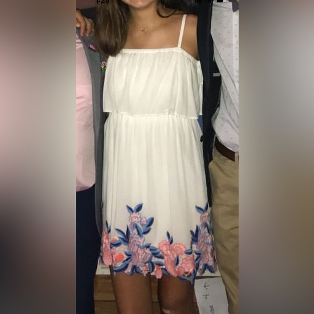 As U Wish White Dress With Blue Pink Purple Embroidered Flowers and Designs